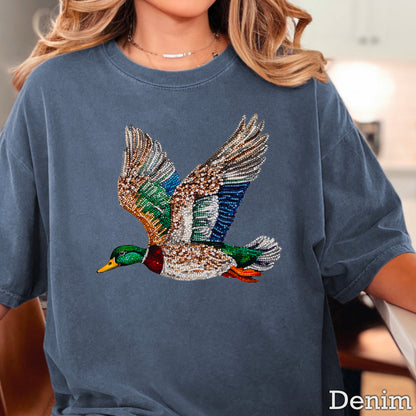 Faux Rhinestone Mallard Duck Comfort Color Graphic Tee