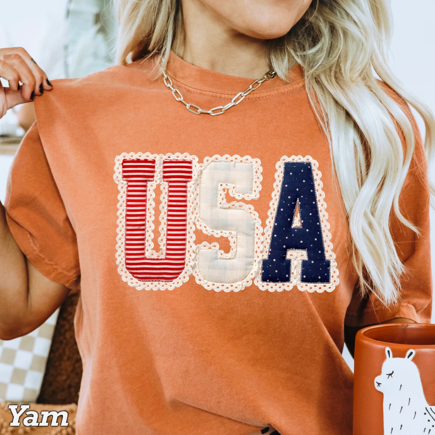 USA Quilted Lace Comfort Color Graphic Tee