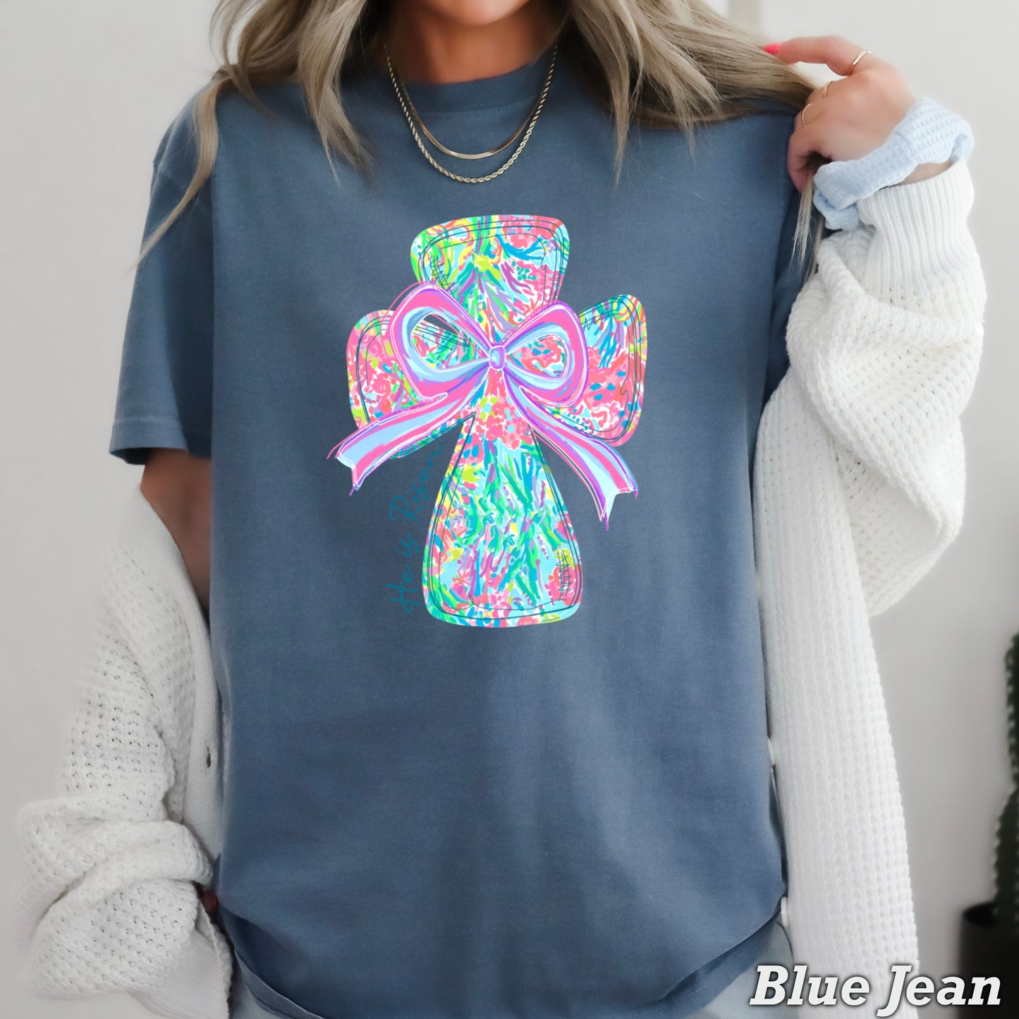 He Is Risen Cross Easter Comfort Color Graphic Tee