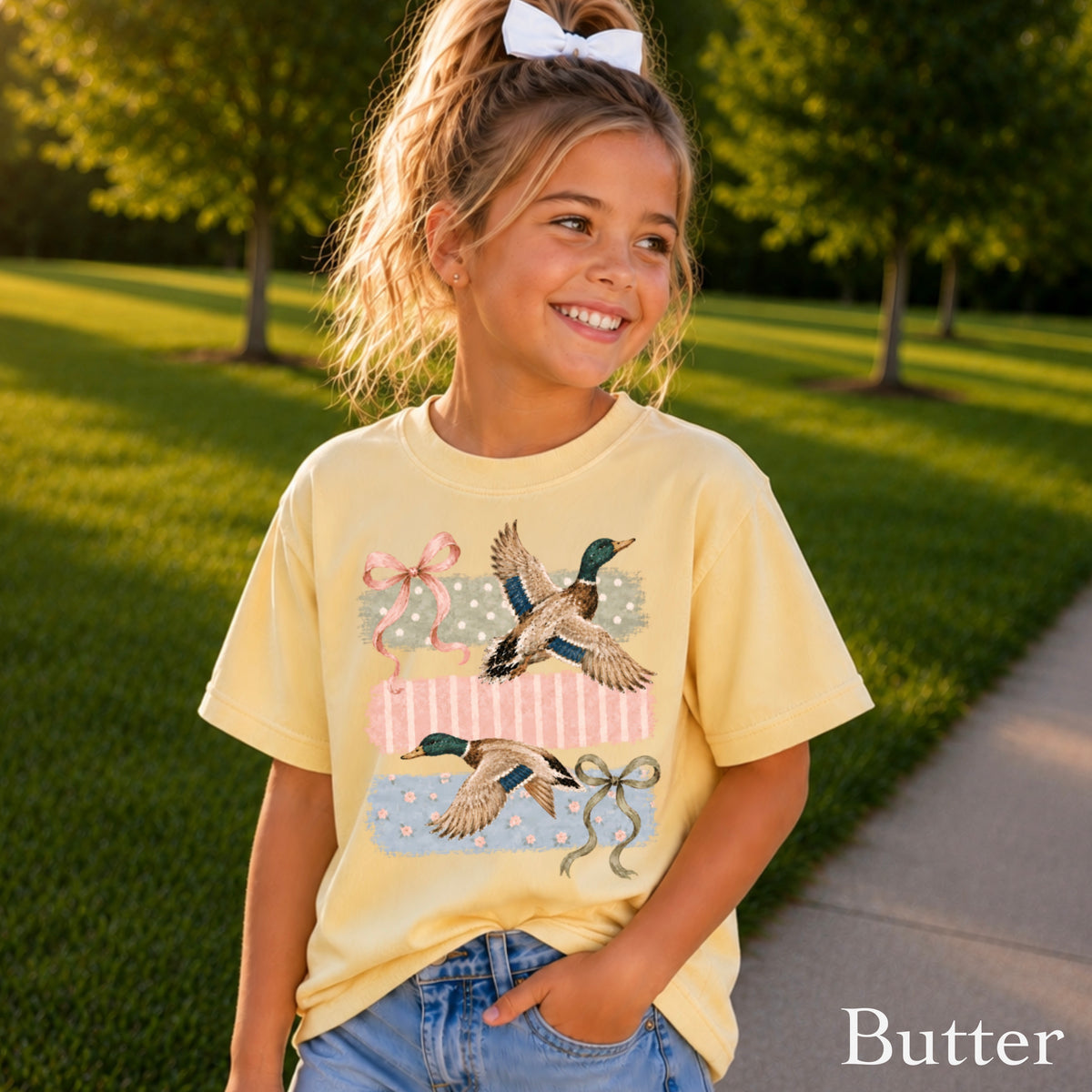 Mallard Ducks & Bows Youth Comfort Color T-Shirt