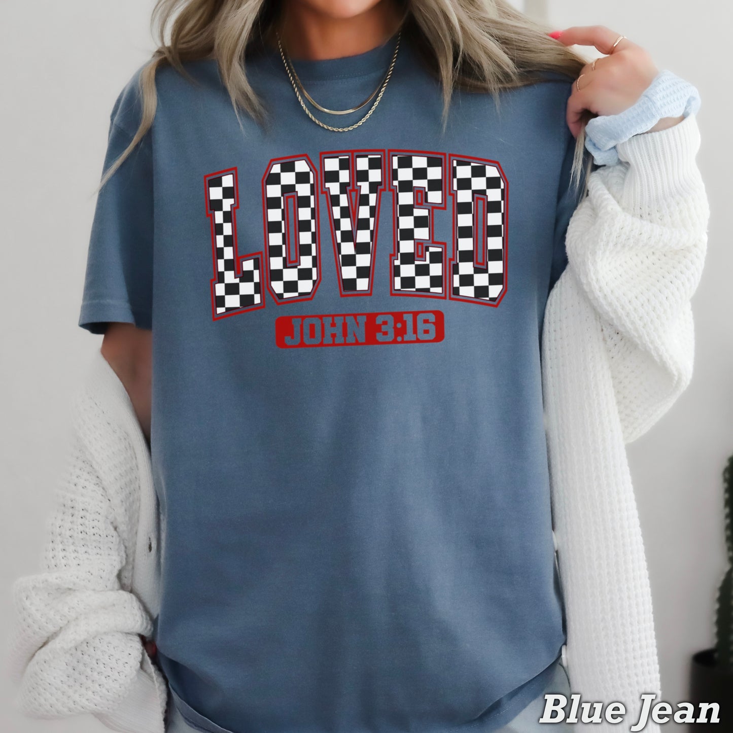 Checkered Loved John 3:16 Valentine’s Day Comfort Color Graphic Tee