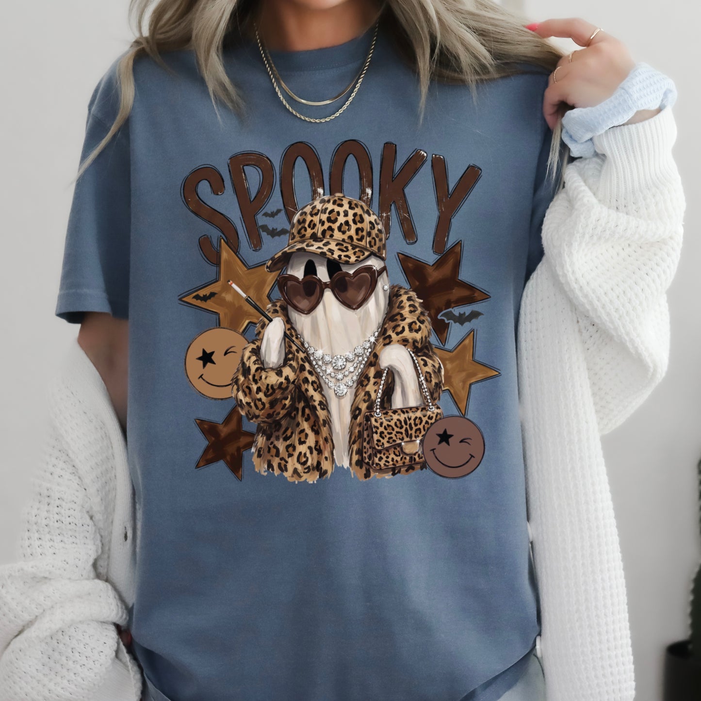Leopard Spooky Ghost Comfort Color Graphic Tee