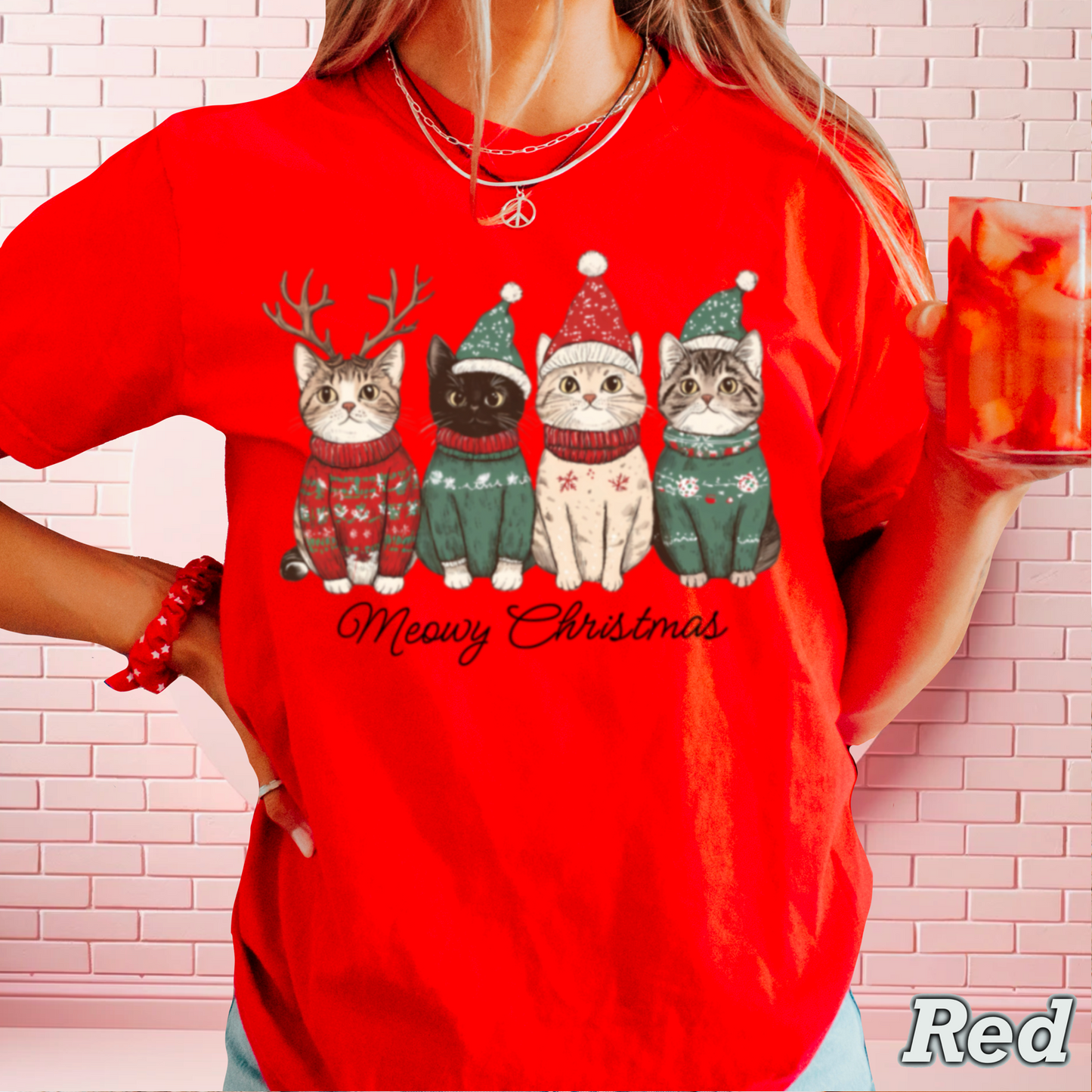 Meowy Christmas Comfort Color Graphic Tee
