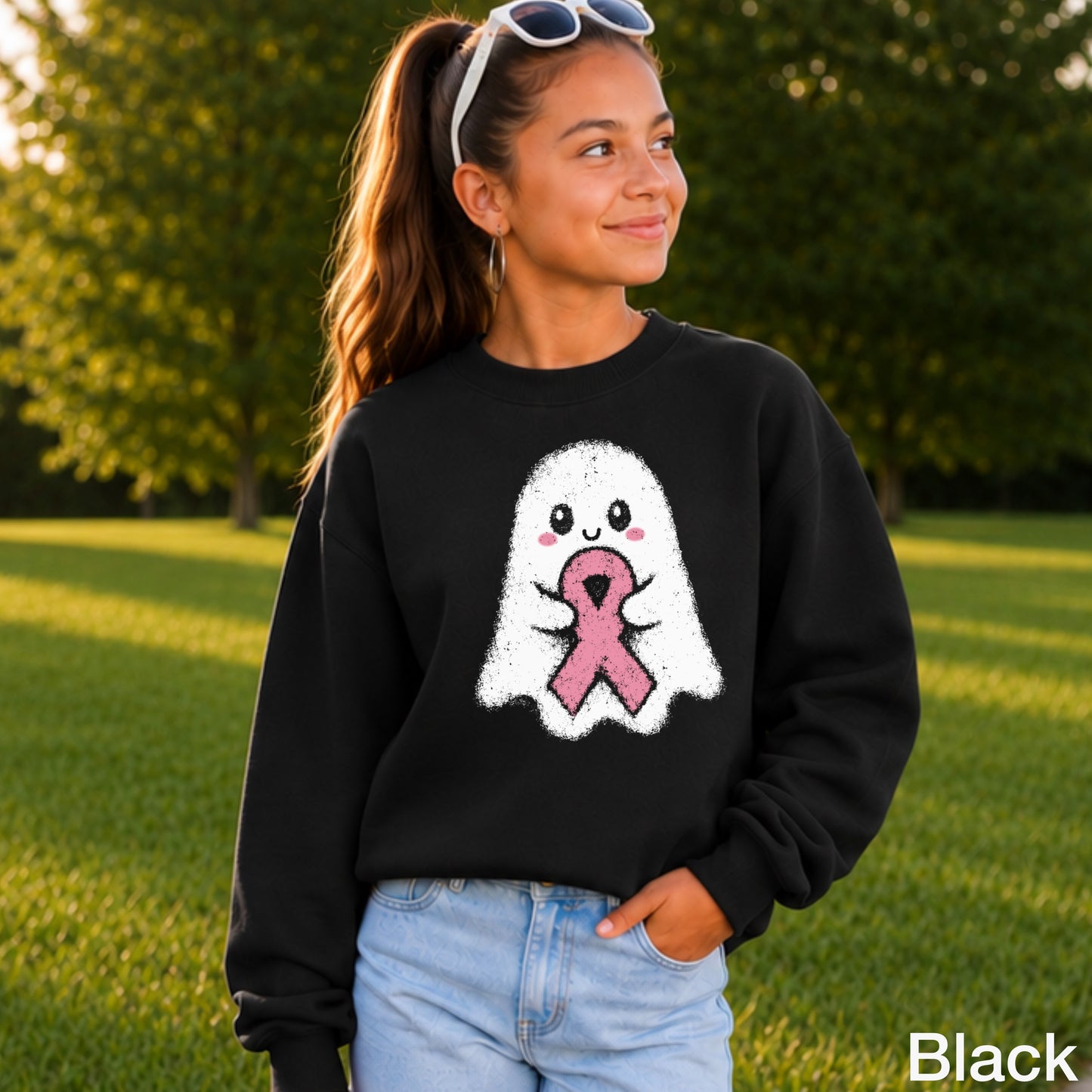 Breast Cancer Ghost Youth Crewneck Sweatshirt