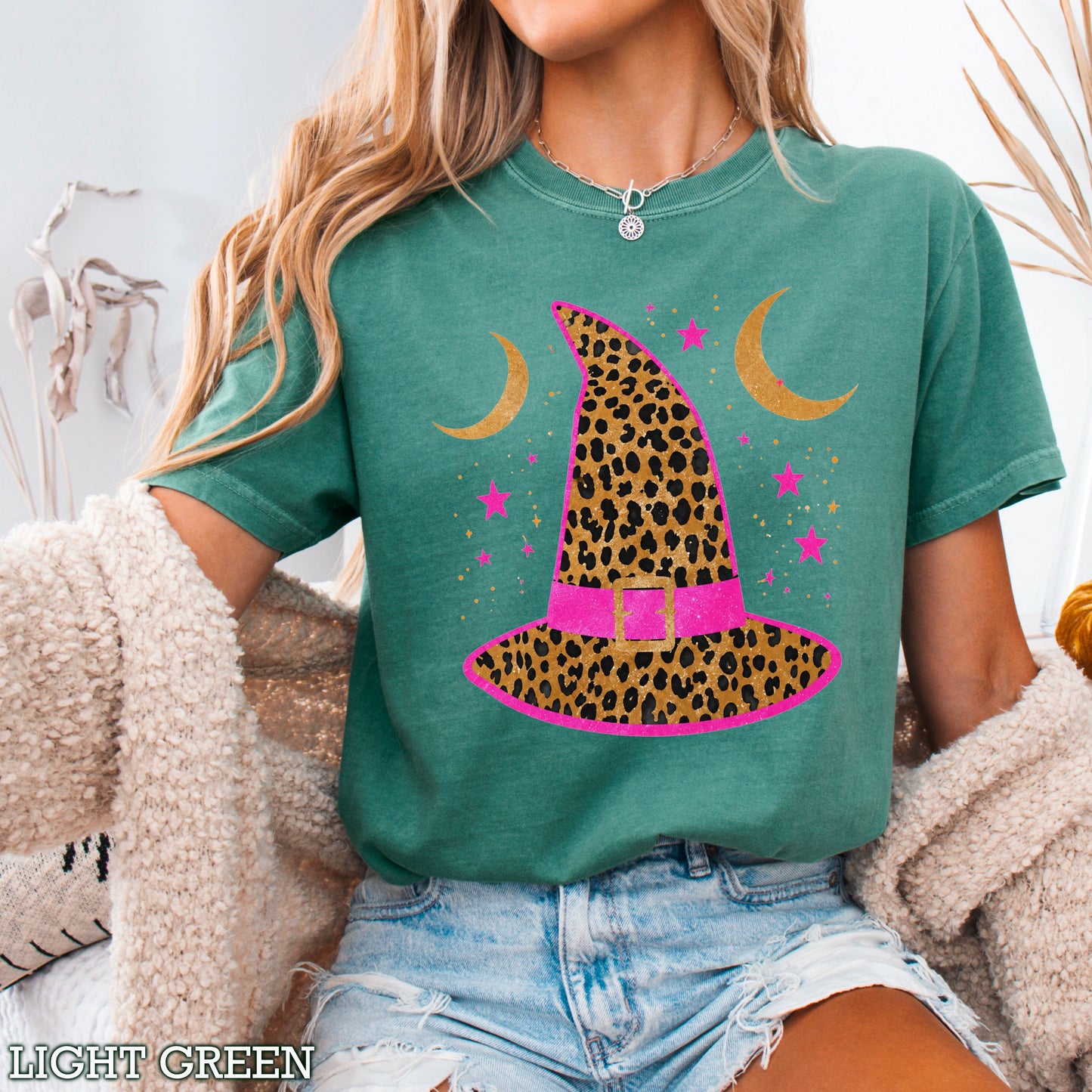 Leopard Witches Hat Halloween Comfort Color Graphic Tee