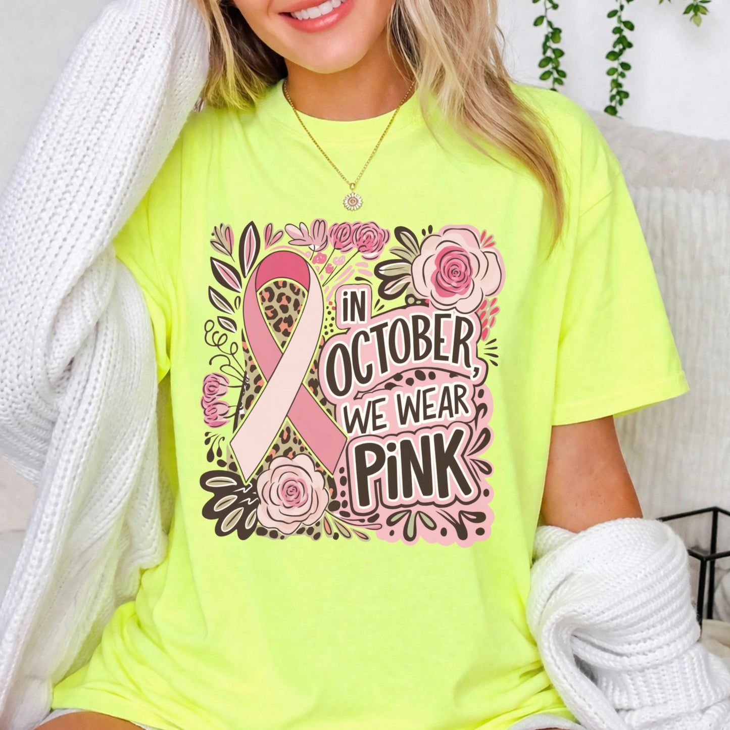 In October We Wear Pink Cancer Comfort Color Graphic Tee