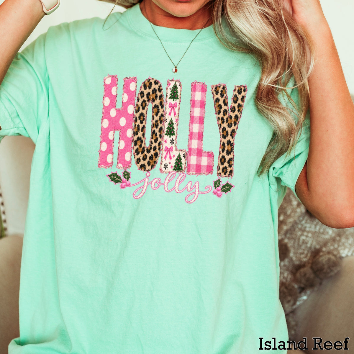 Leopard Holly Jolly Christmas Comfort Color Graphic Tee