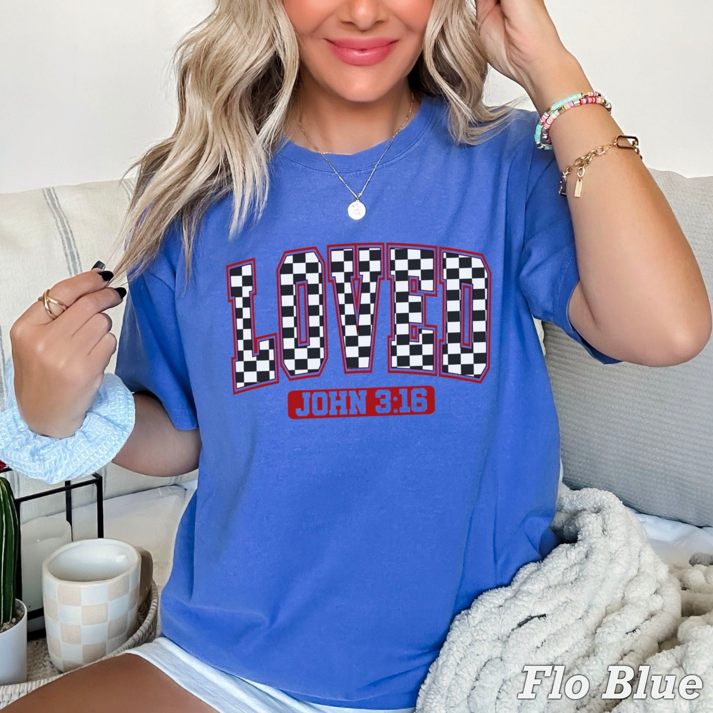 Checkered Loved John 3:16 Valentine’s Day Comfort Color Graphic Tee