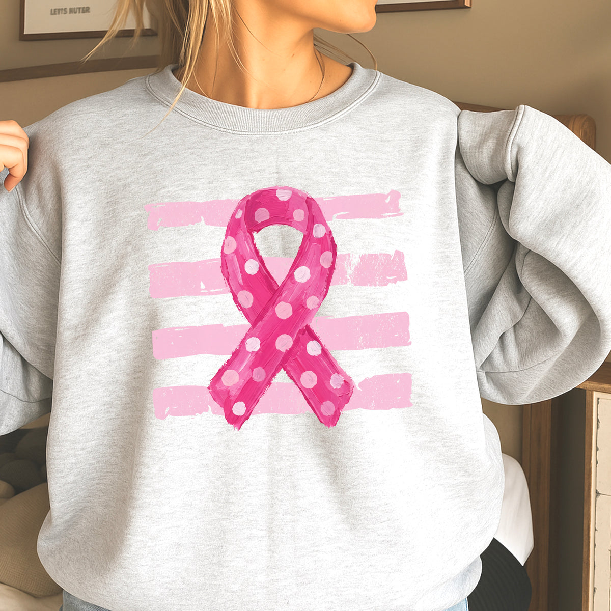 Polka Dot Cancer Awareness Ribbon Crewneck Sweatshirt