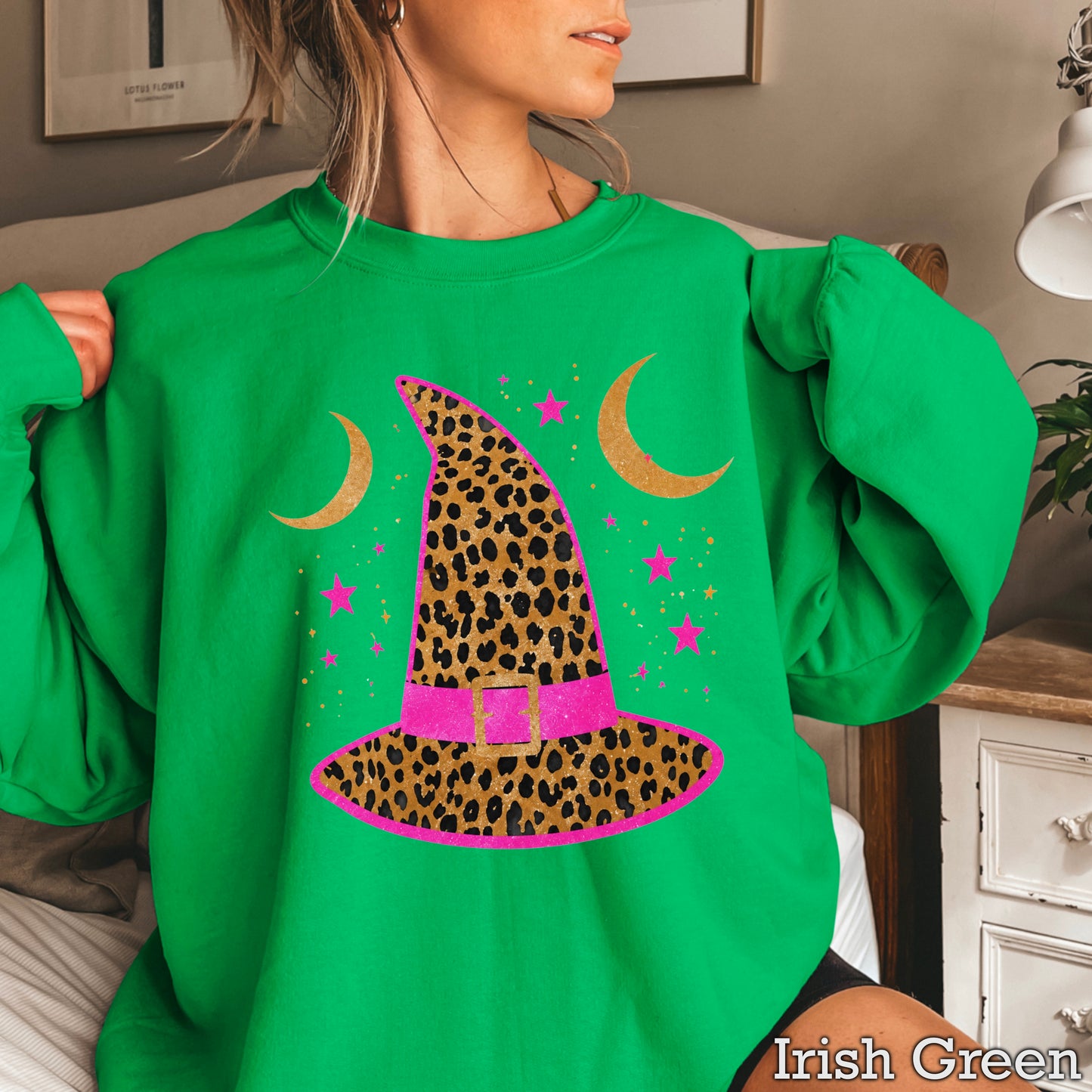 Leopard Witches Hat Halloween Crewneck Sweatshirt