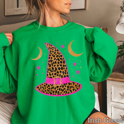 Leopard Witches Hat Halloween Crewneck Sweatshirt
