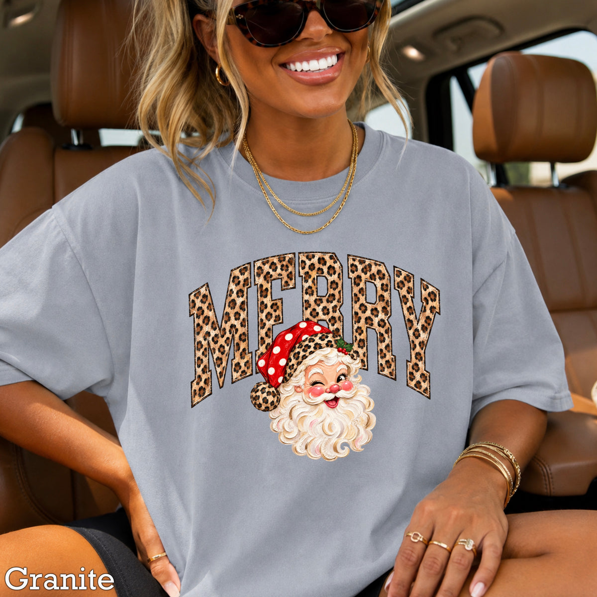 Leopard Merry Christmas Comfort Color Graphic Tee