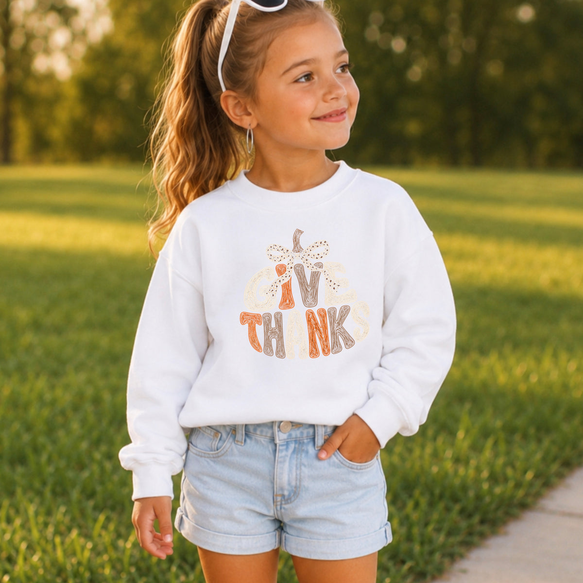 Give Thanks Thanksgiving Youth Crewneck Sweatshirt