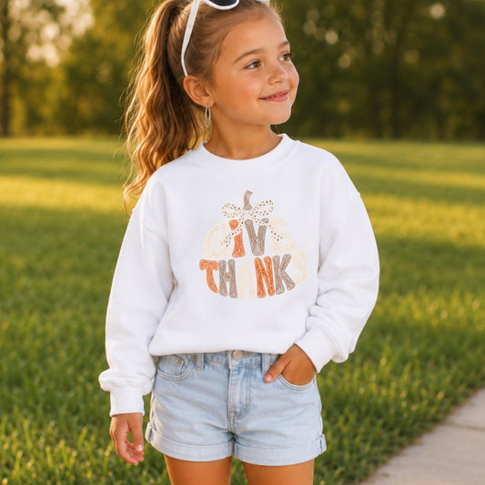 Give Thanks Thanksgiving Youth Crewneck Sweatshirt