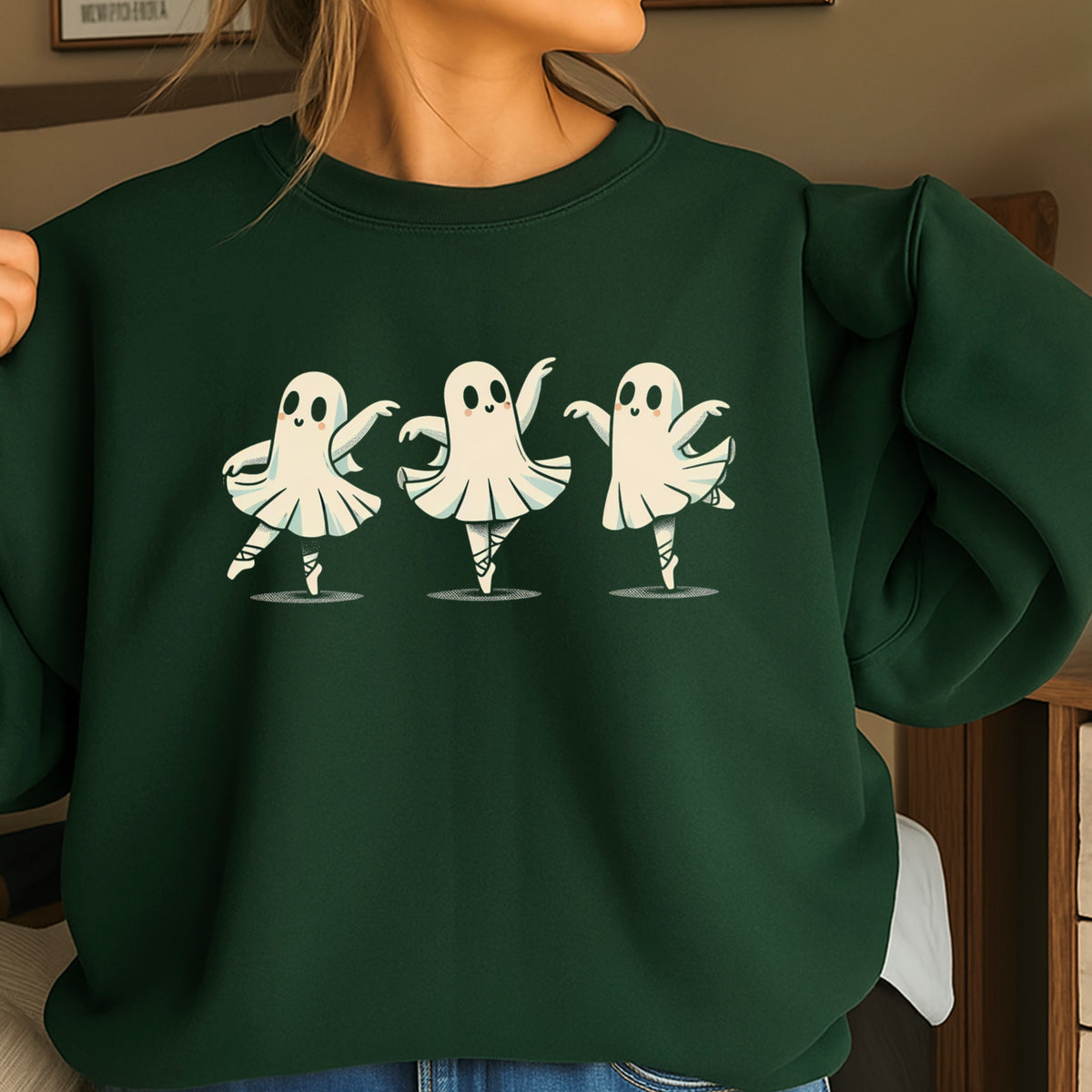 Ballerina Dancing Ghost Halloween Crewneck Sweatshirt