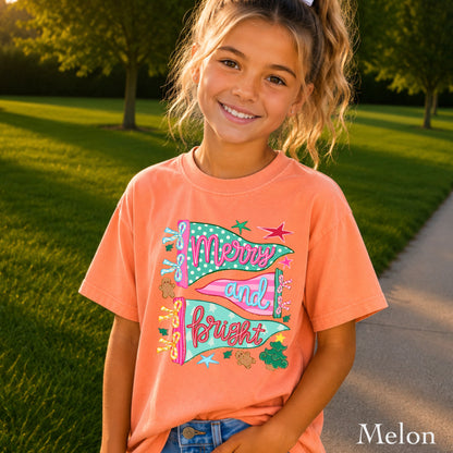 Merry & Bright Christmas Youth Comfort Color T-Shirt