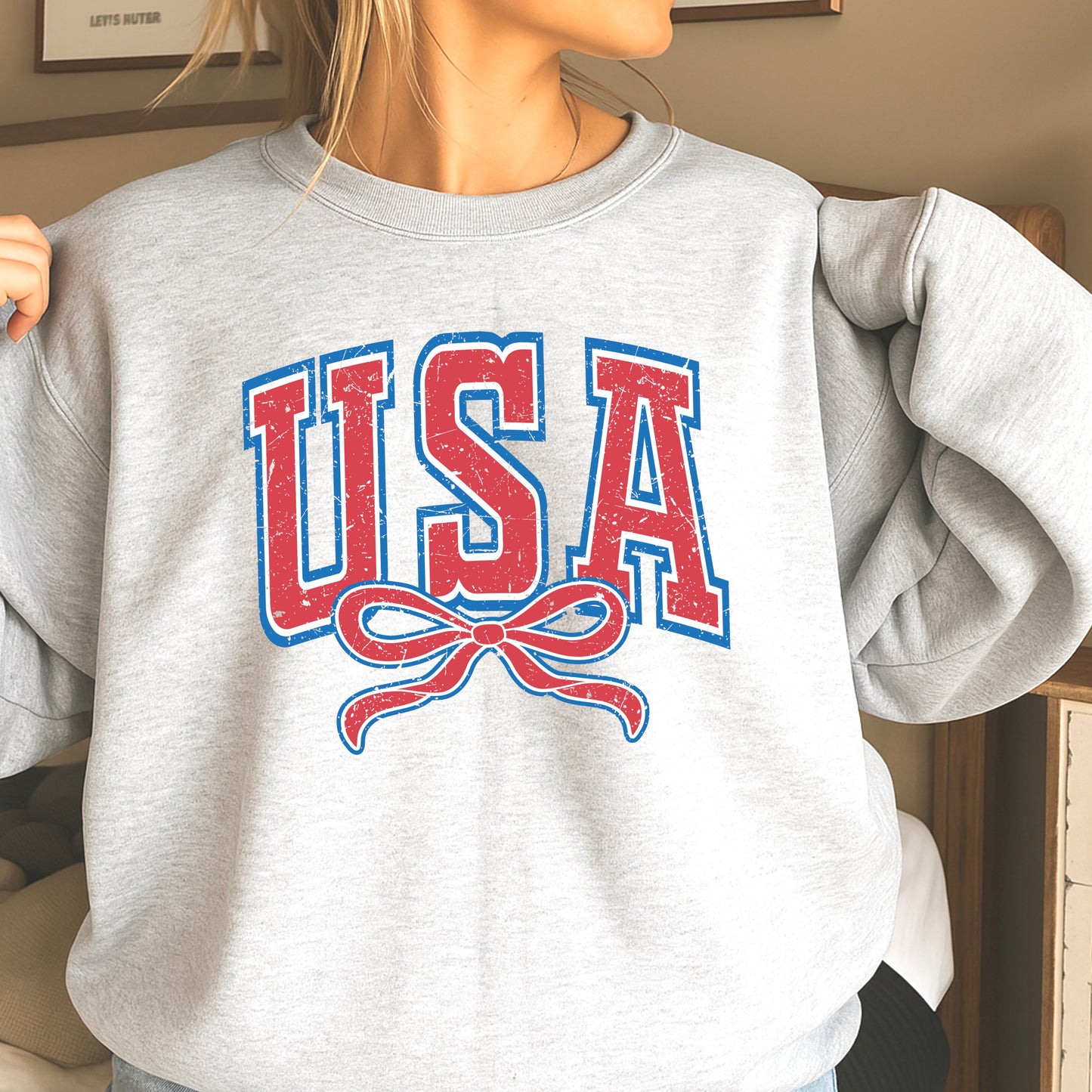 USA Coquette Bow Crewneck Sweatshirt