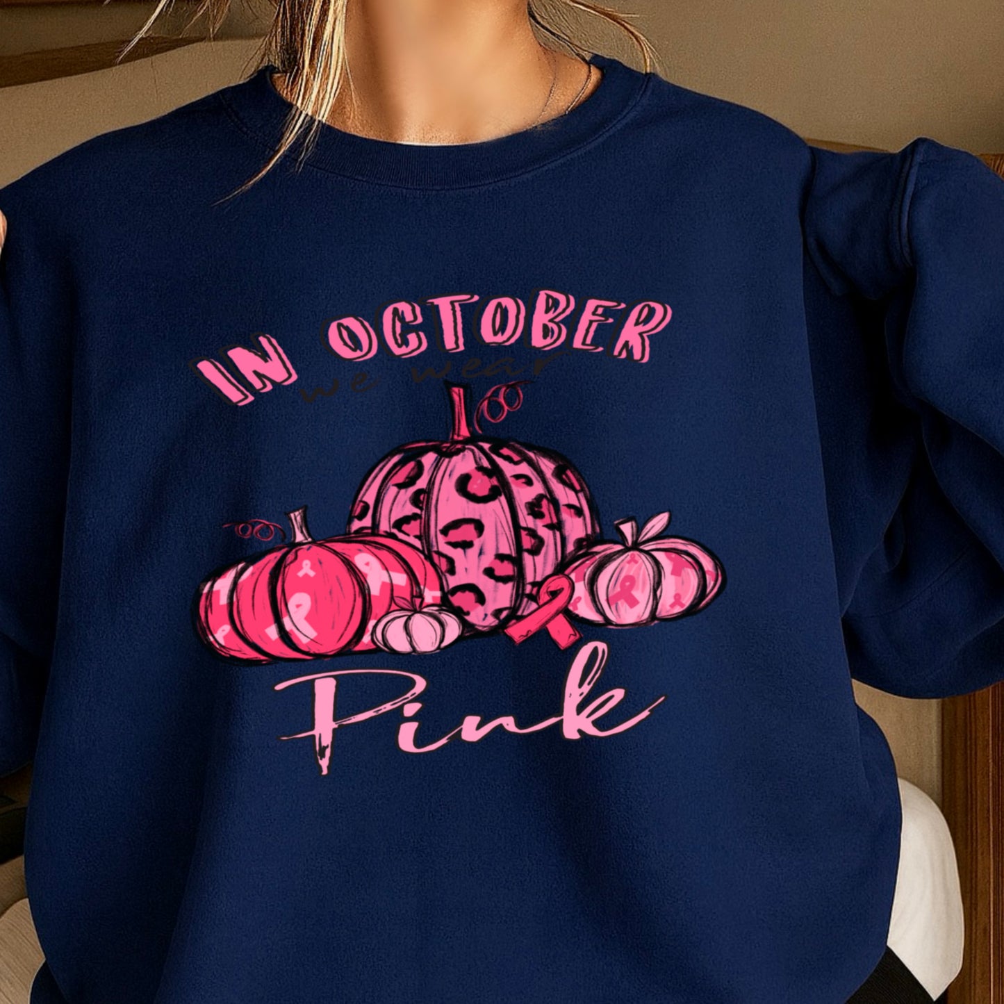 In October We Wear Pink Breast Cancer  Crewneck Sweatshirt