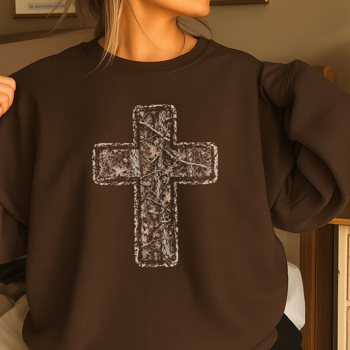 Camo Cross Christian Crewneck Sweatshirt