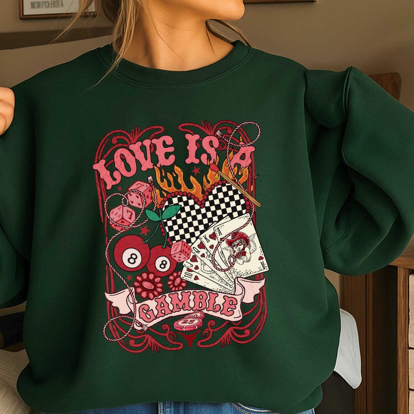 Love Is A Gamble Valentine’s Day Crewneck Sweatshirt