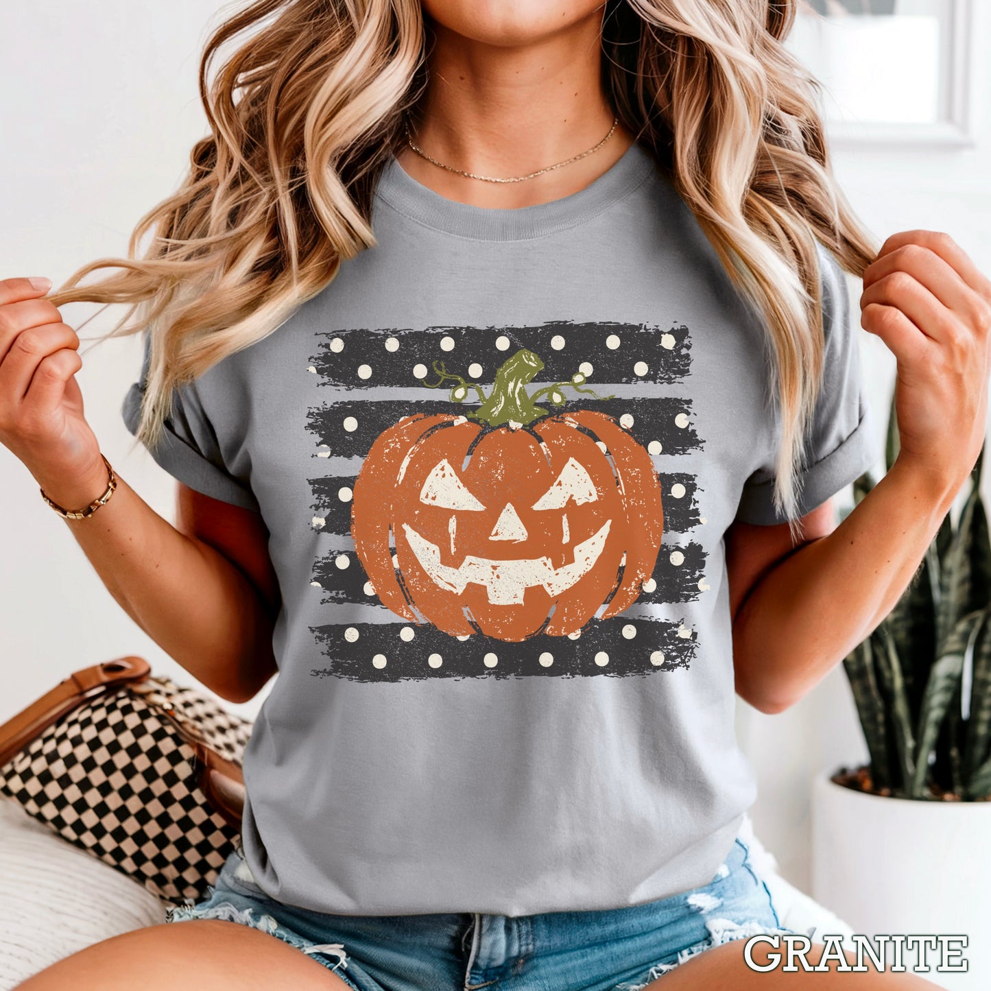 Polka Dot Pumpkin Halloween Comfort Color Graphic Tee