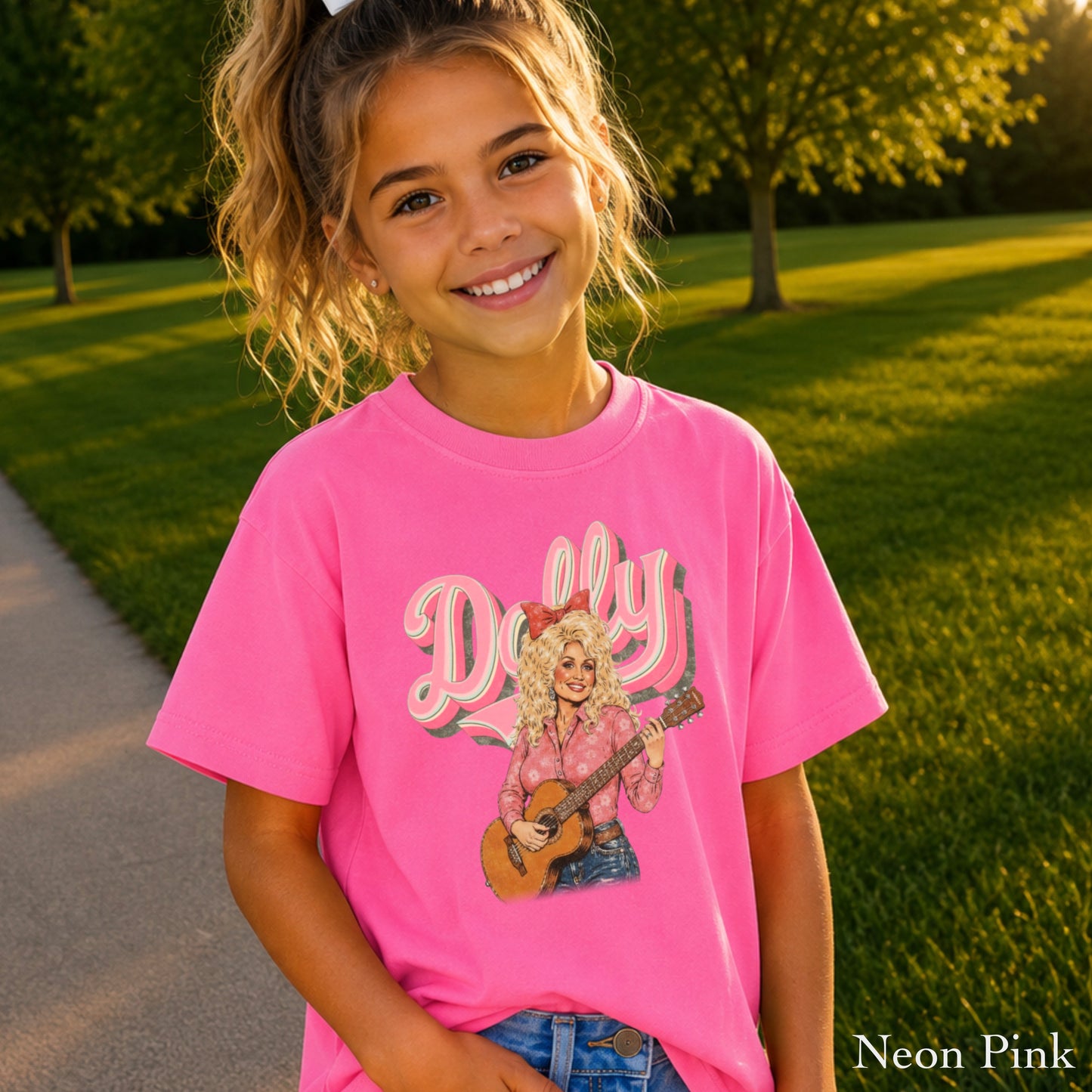 Pink Dolly Guitar Youth Comfort Color T-Shirt