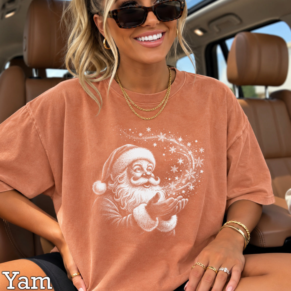 Santa Snowflake Christmas Comfort Color Graphic Tee