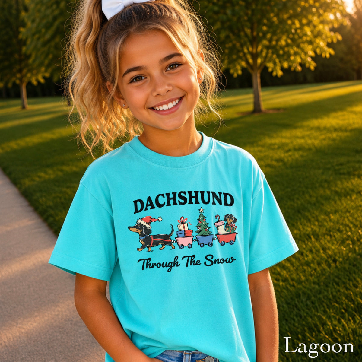 Dachshund Through The Snow Christmas Youth Comfort Color T-Shirt
