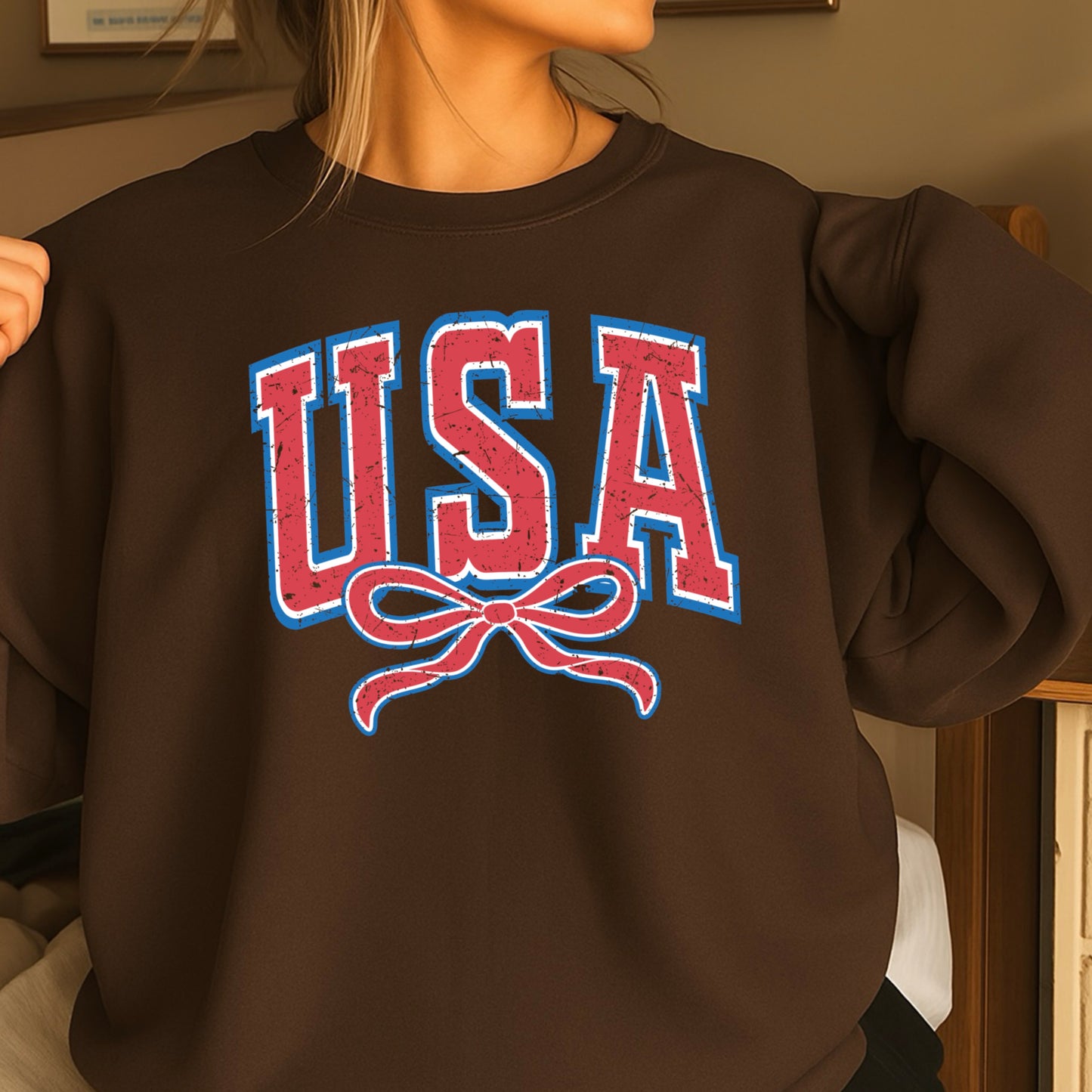 USA Coquette Bow Crewneck Sweatshirt