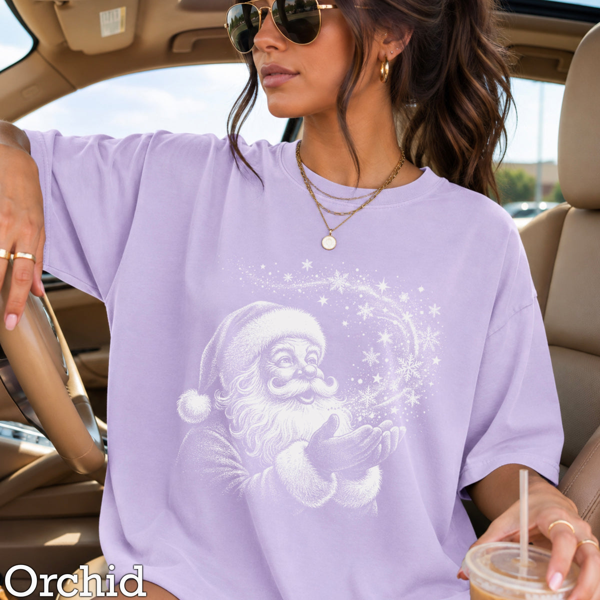 Santa Snowflake Christmas Comfort Color Graphic Tee