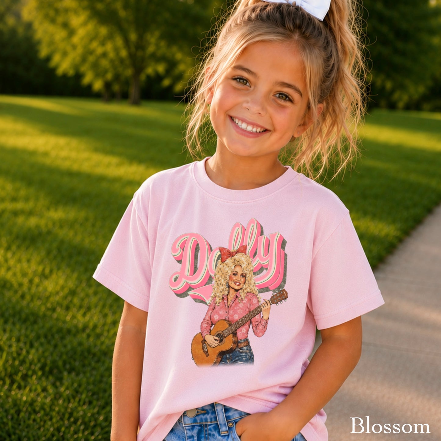 Pink Dolly Guitar Youth Comfort Color T-Shirt