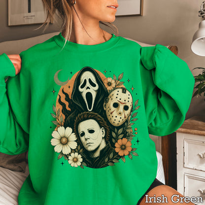Floral Halloween Characters Crewneck Sweatshirt