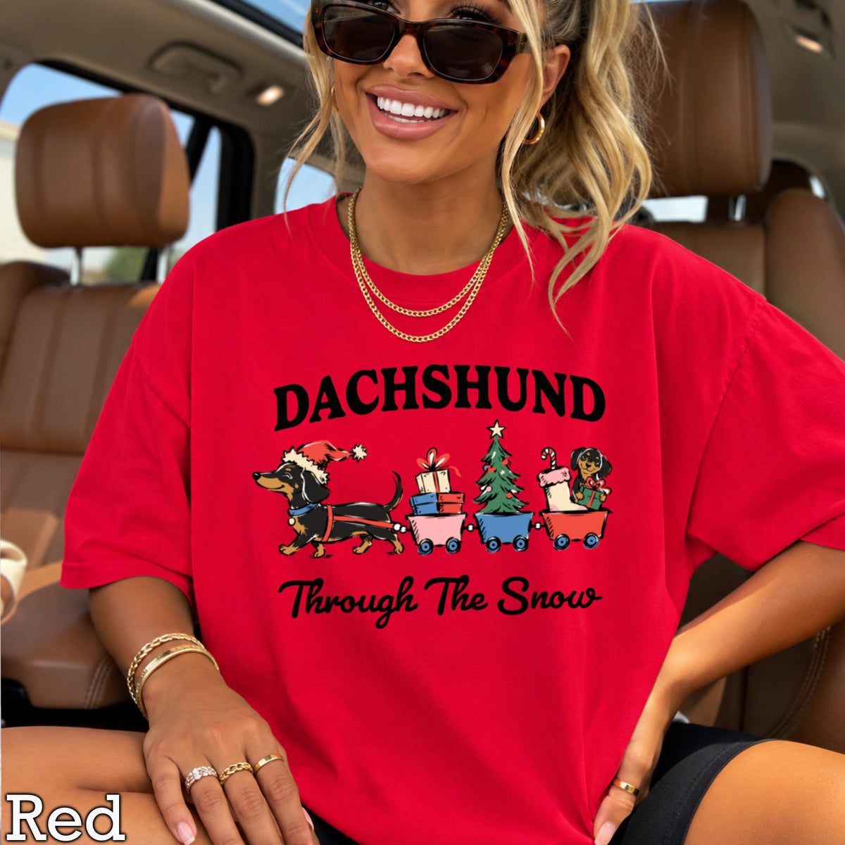 Dachshund Through the Snow Christmas Comfort Color Graphic Tee