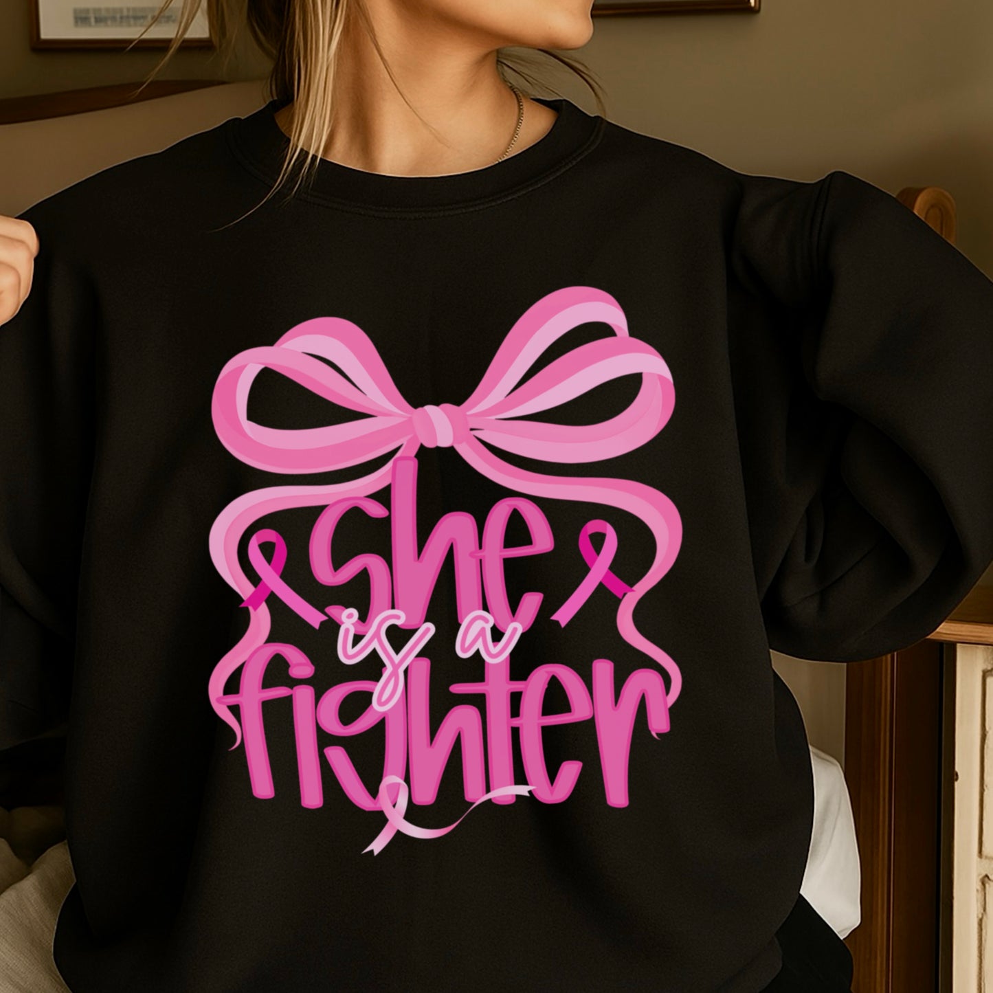 She Is A Fighter Breast Cancer Crewneck Sweatshirt