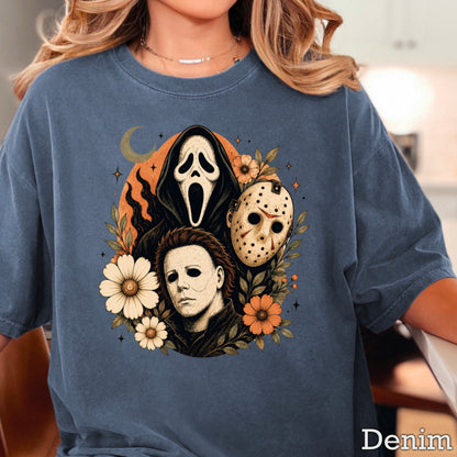Floral Halloween Characters Comfort Color Graphic Tee