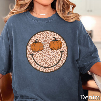 Leopard Pumpkin Face Comfort Color Graphic Tee