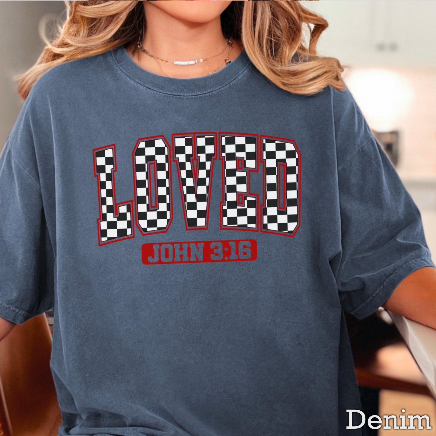 Checkered Loved John 3:16 Valentine’s Day Comfort Color Graphic Tee