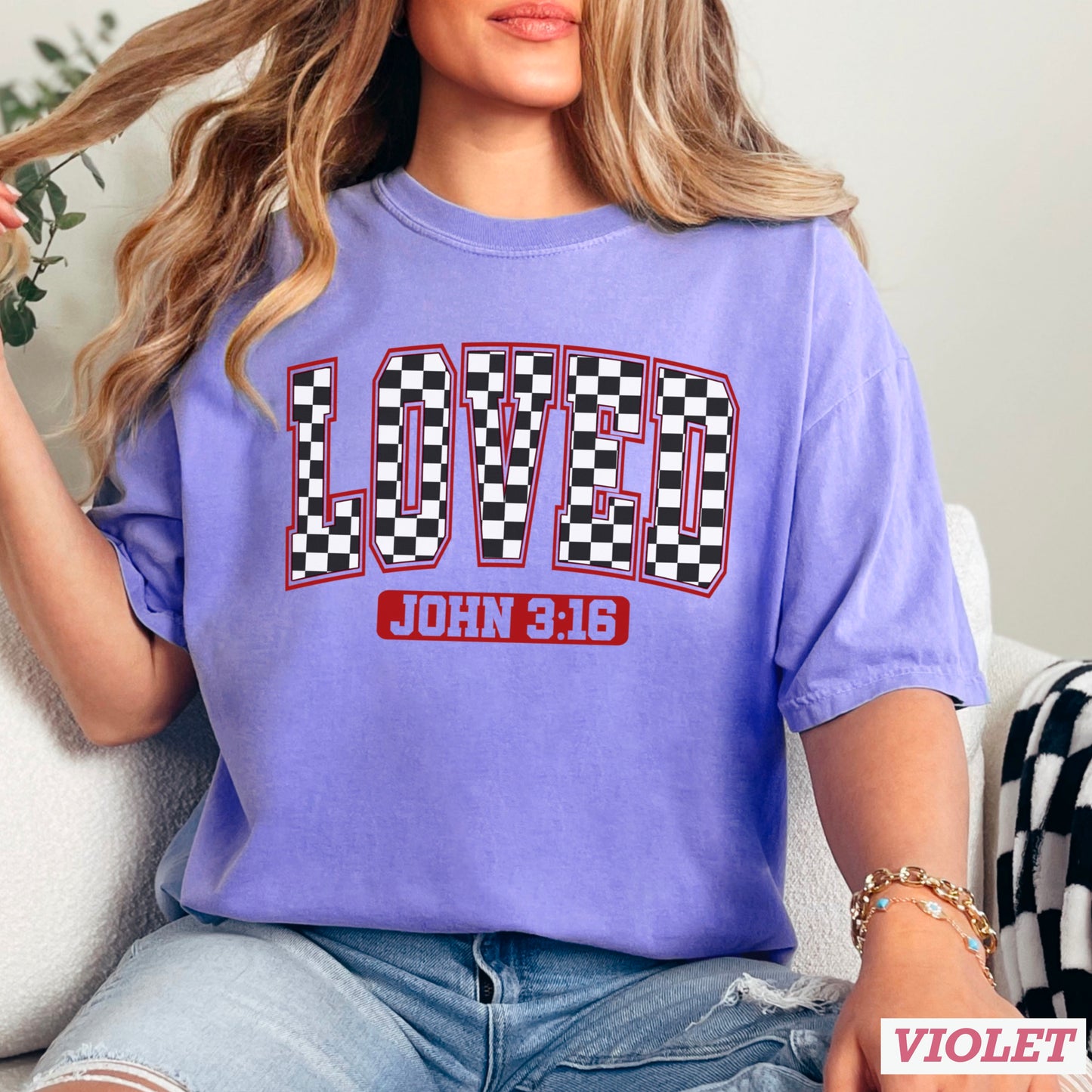 Checkered Loved John 3:16 Valentine’s Day Comfort Color Graphic Tee