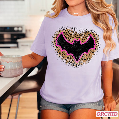 Leopard Bat Halloween Comfort Color Graphic Tee