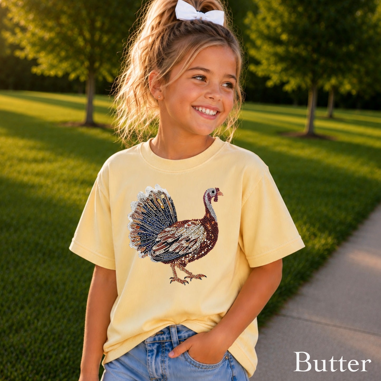Faux Rhinestone Turkey Youth Comfort Color T-Shirt