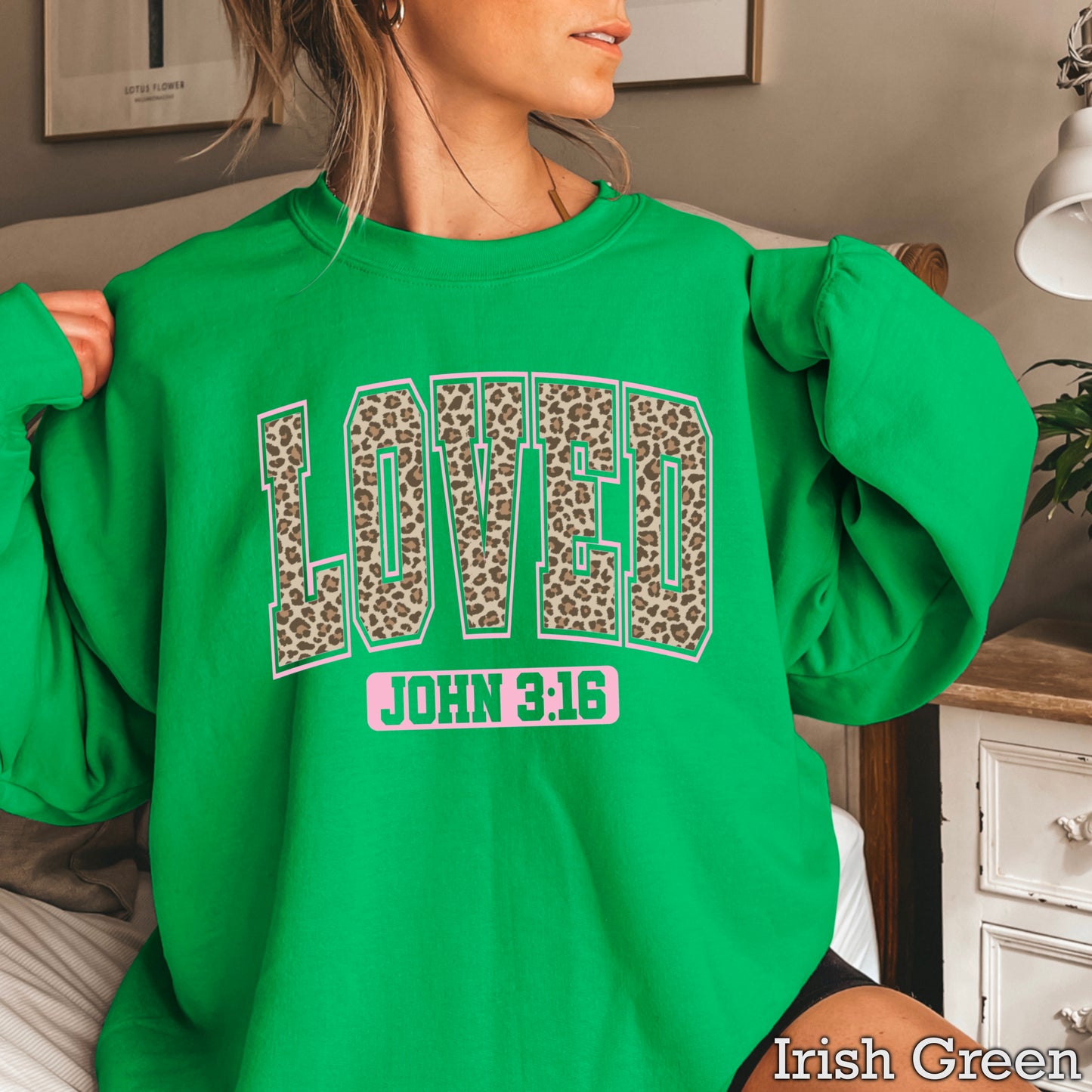Leopard Loved John 3:16 Valentine’s Day Crewneck Sweatshirt