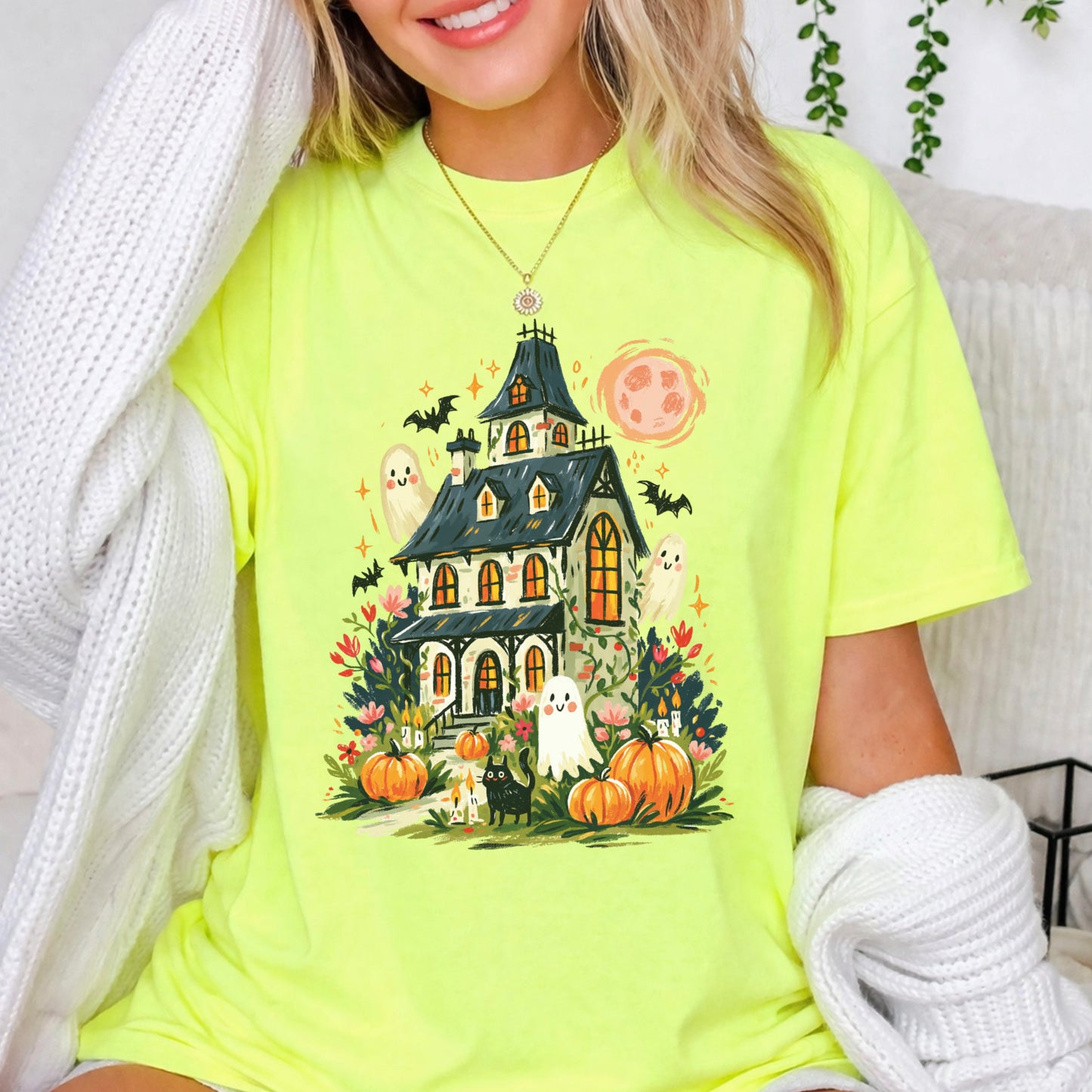 Haunted House Halloween Comfort Color Graphic Tee