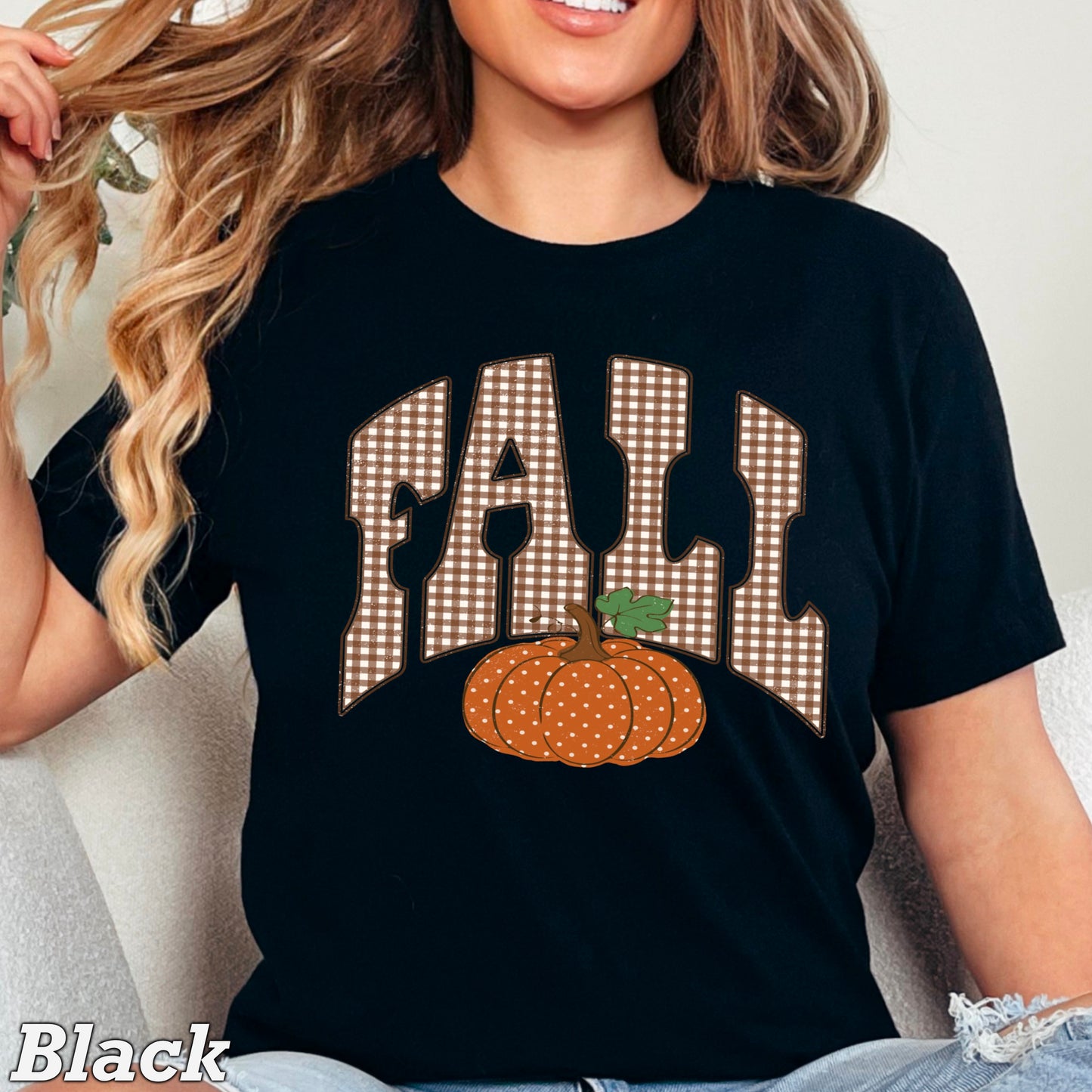 Gingham Fall Pumpkin Comfort Color Graphic Tee