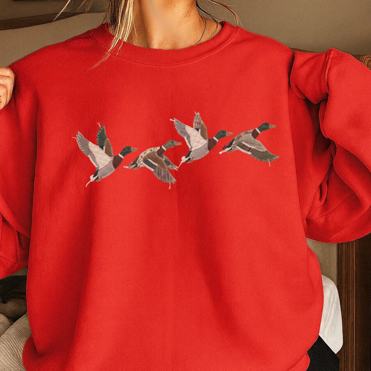 Patchwork Mallard Ducks Crewneck Sweatshirt