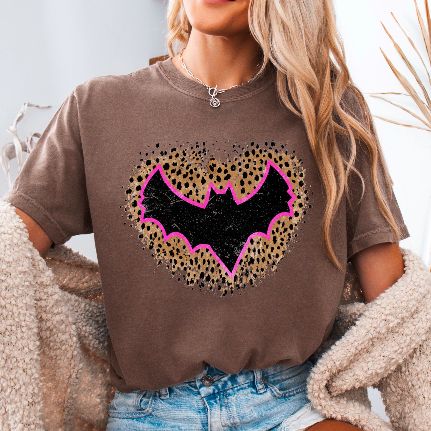 Leopard Bat Halloween Comfort Color Graphic Tee