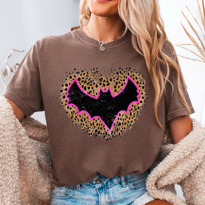 Leopard Bat Halloween Comfort Color Graphic Tee