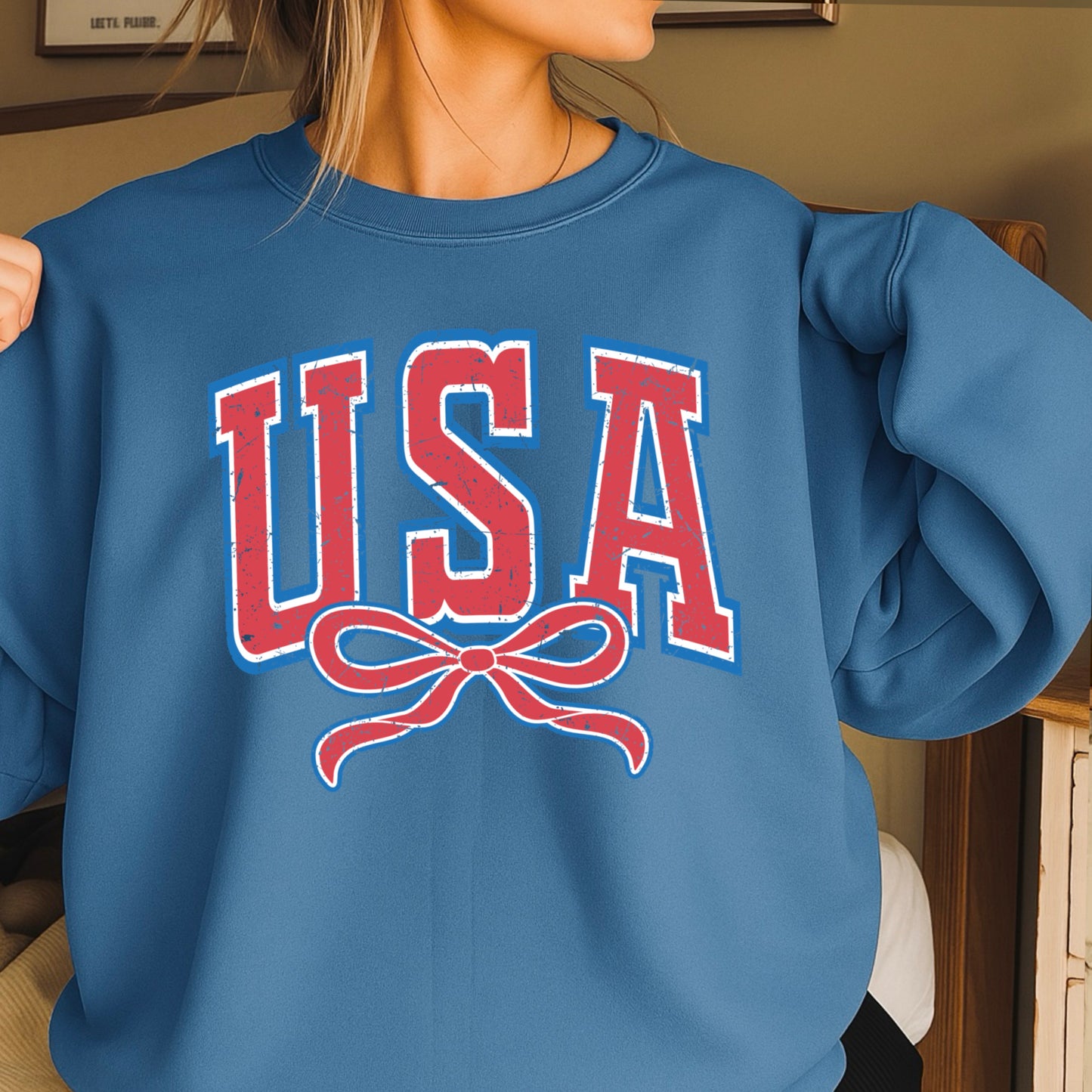 USA Coquette Bow Crewneck Sweatshirt