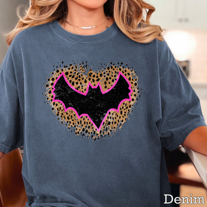 Leopard Bat Halloween Comfort Color Graphic Tee