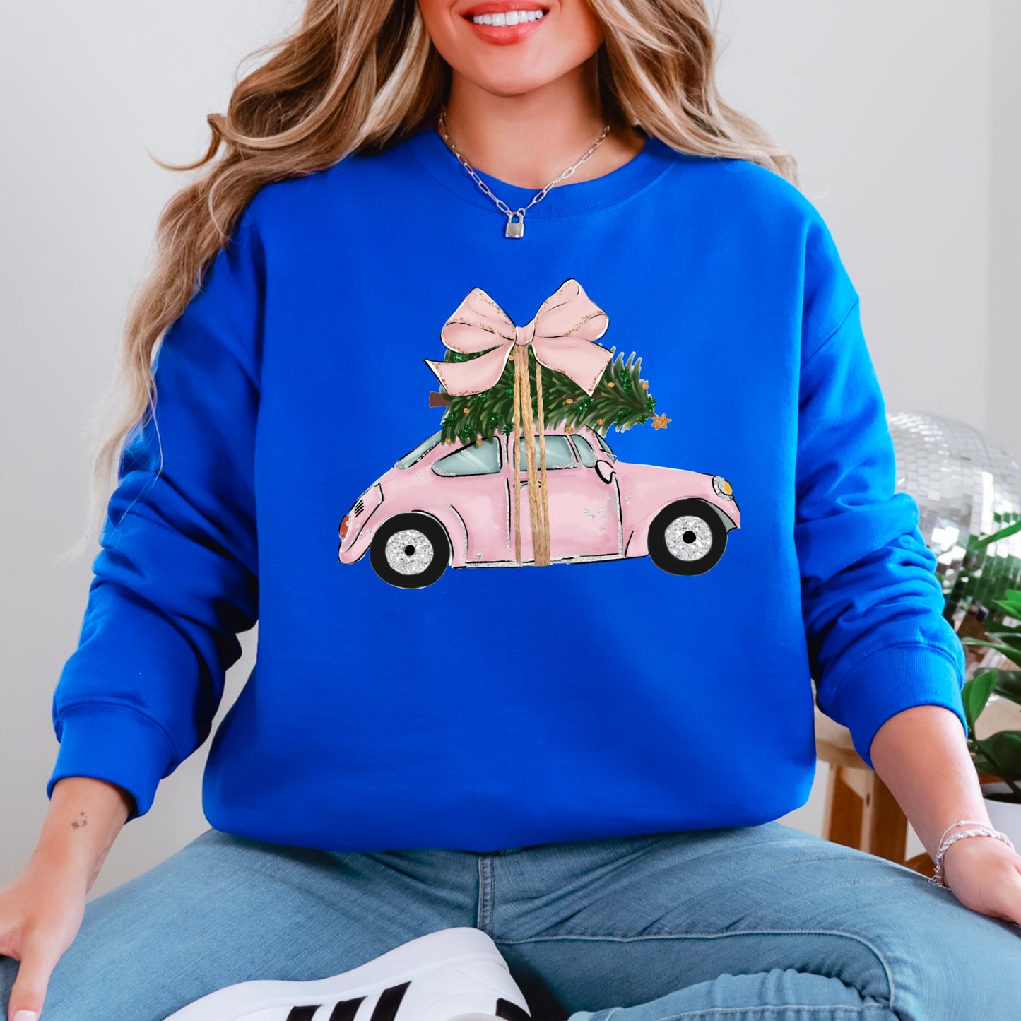Pink Christmas Car Crewneck Sweatshirt