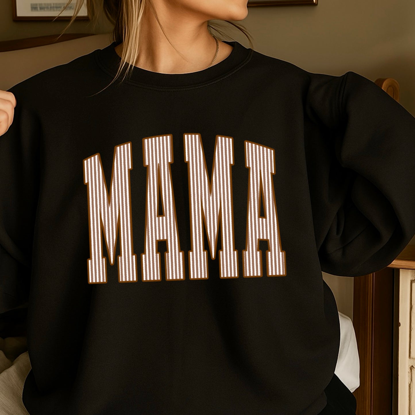 Mama Brown Seersucker Crewneck Sweatshirt